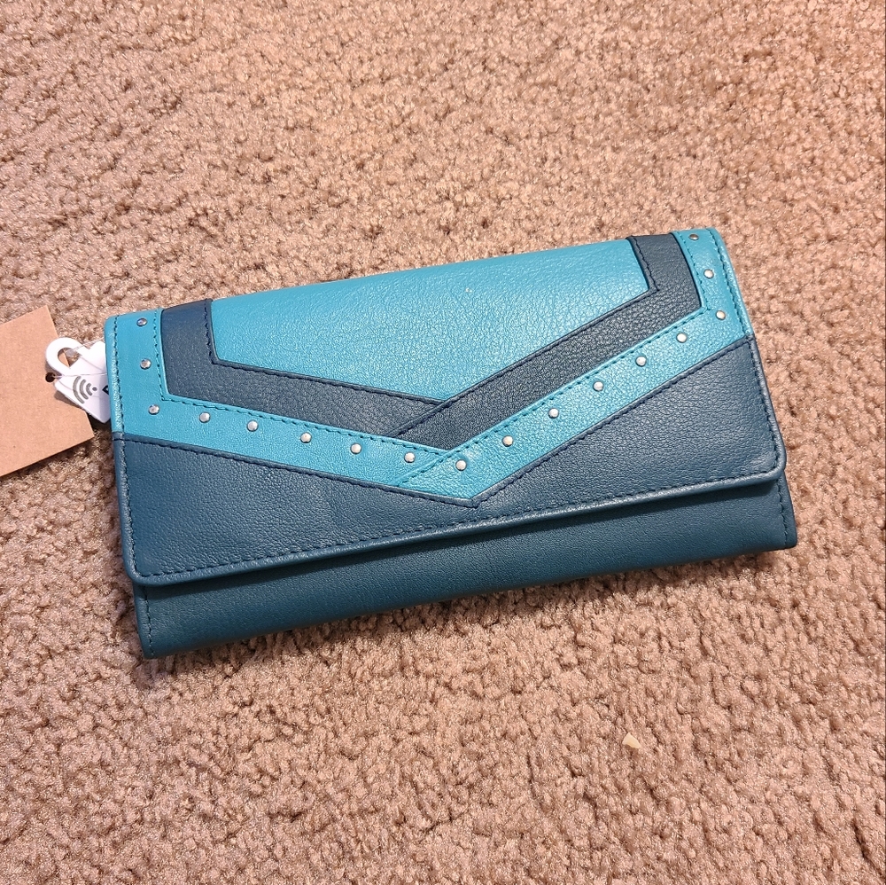 Union Code Stylish Teal and Green Wallet with Studded Design